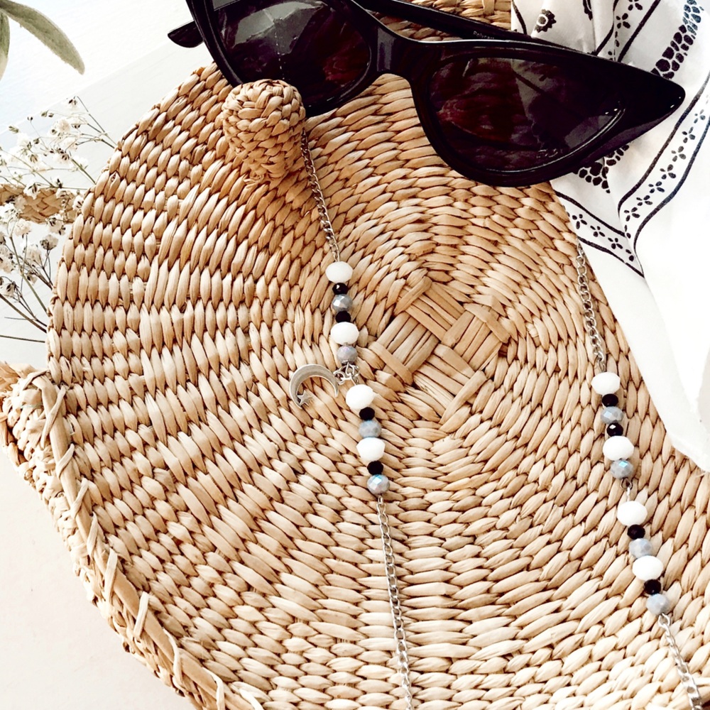 Silver glasses chain, half moon glasses lanyard, silver frame chain,sunny chain